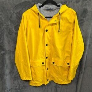 Petit Bateau Yellow Raincoat Hooded Rain Jacket Striped Lining Womens Med